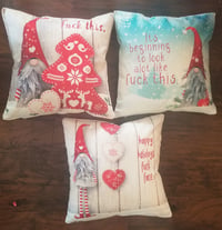 Image 1 of Holiday Gnome fuck xmas pillows