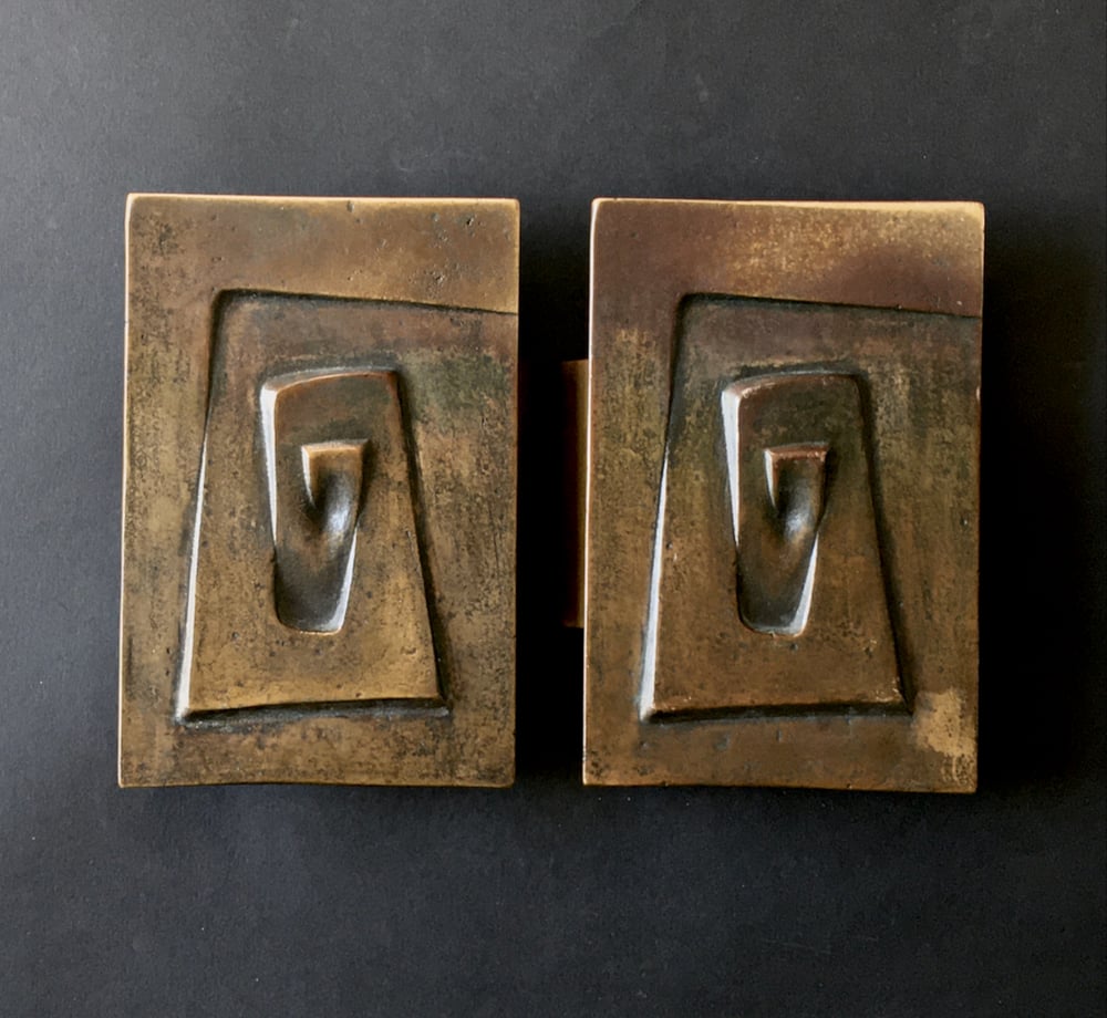 Image of Pair of Large Bronze Door Handles with Spiral Design