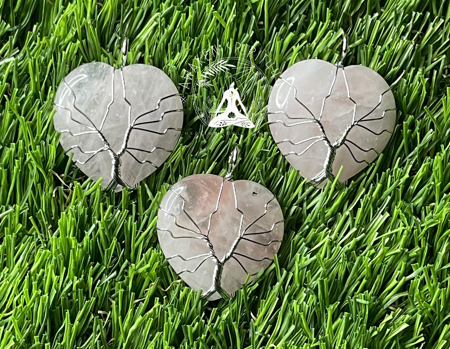 Image of Rose Quartz Tree Of Life Heart Pendant 
