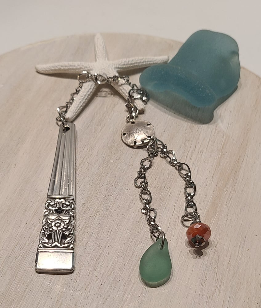 Image of Bookmark made from Vintage Spoon and Sea Glass- Fire Agate - Gift Boxed - #EB-386