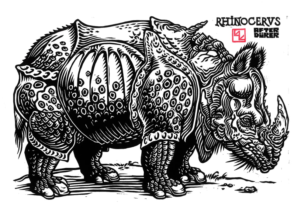 Rhinocerus Linocut Print