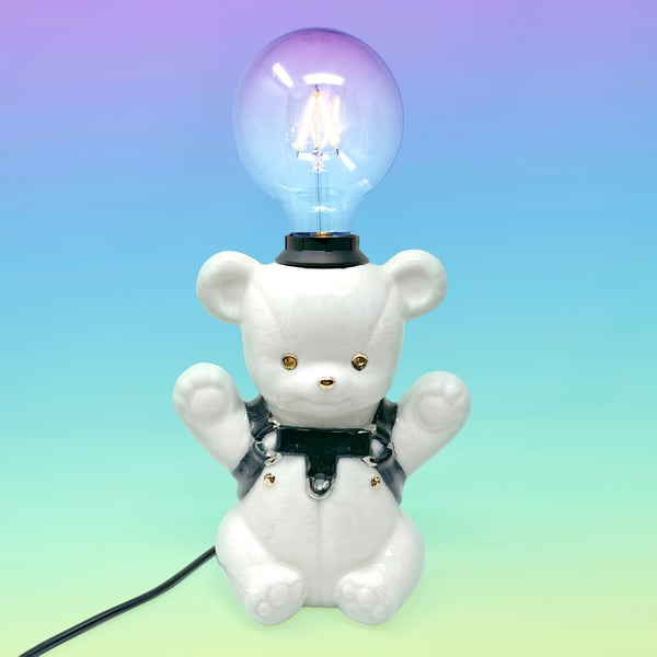 Image of Leather Bear Lamp with 22Kt Gold