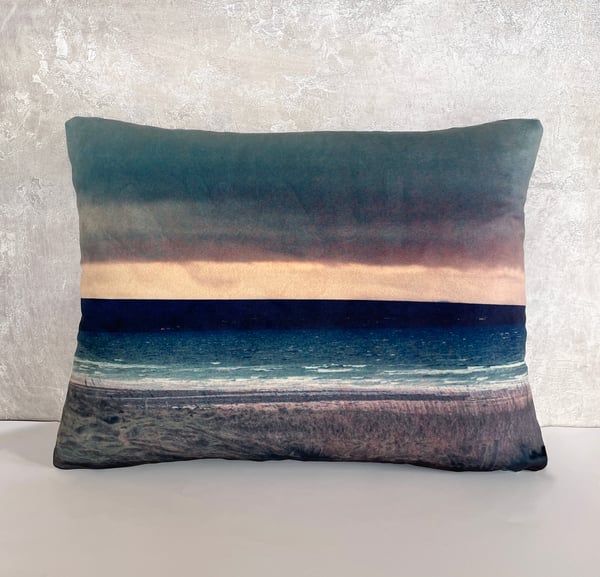 Image of Storm stripe, printed velvet cushion