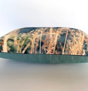 Image of Blue meadow grasses, printed velvet cushion