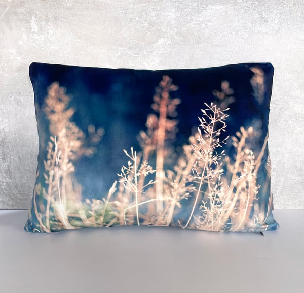 Image of Blue meadow grasses, luxury velvet cushion