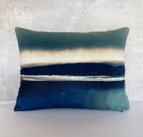 Image of Seascape, printed velvet cushion