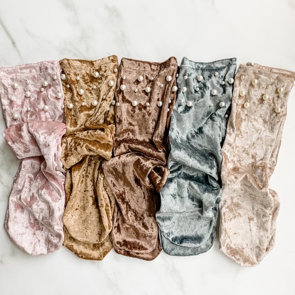Image of Crushed Velvet and Pearl Slouch Socks 