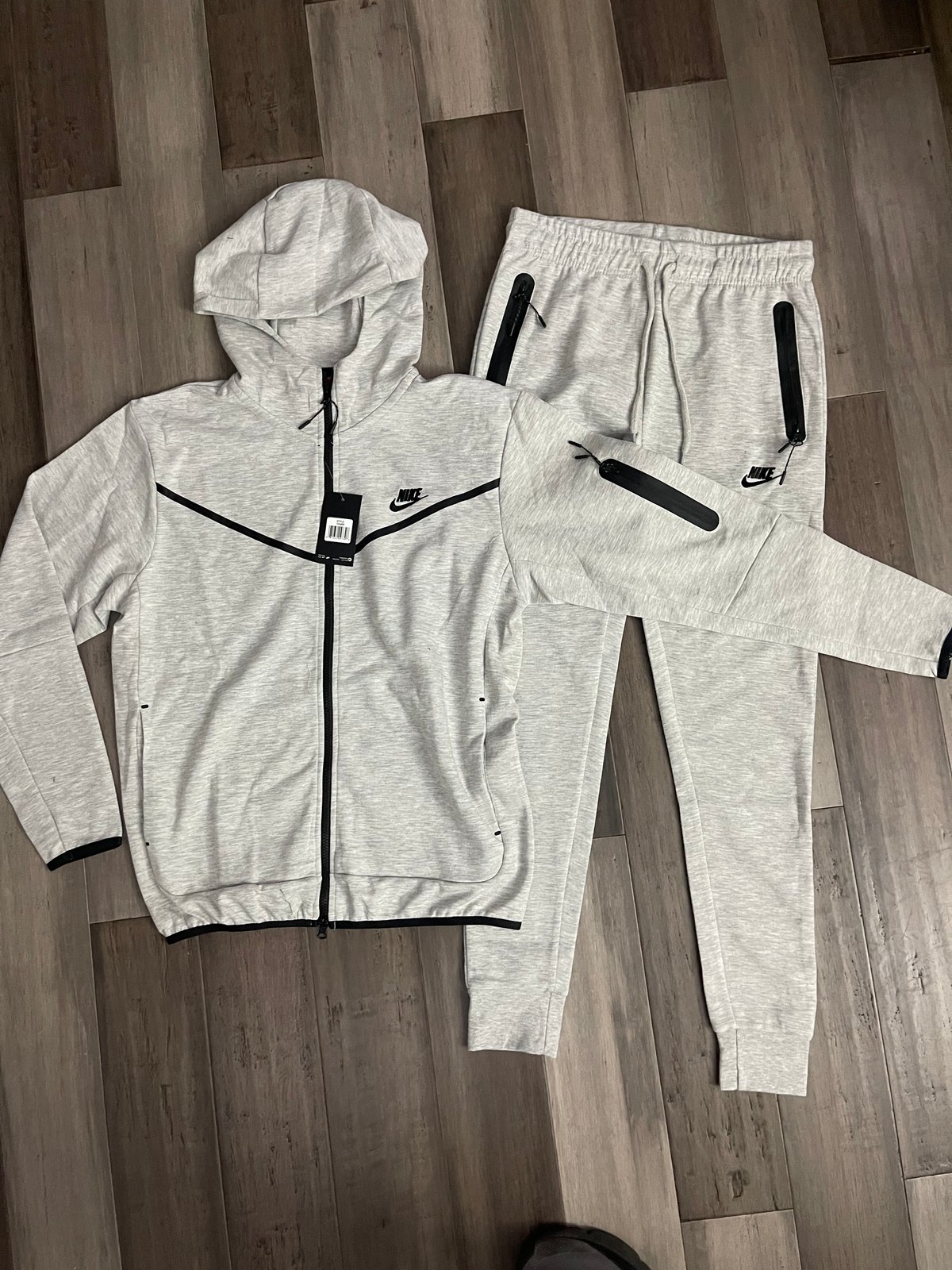 Men’s Light Grey Slim Fit Tech Zip Up Hoodie Sweatpants Set