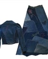 late 1960s handcrafted Love, Melody patchwork denim outfit made of Levi's Big E jeans