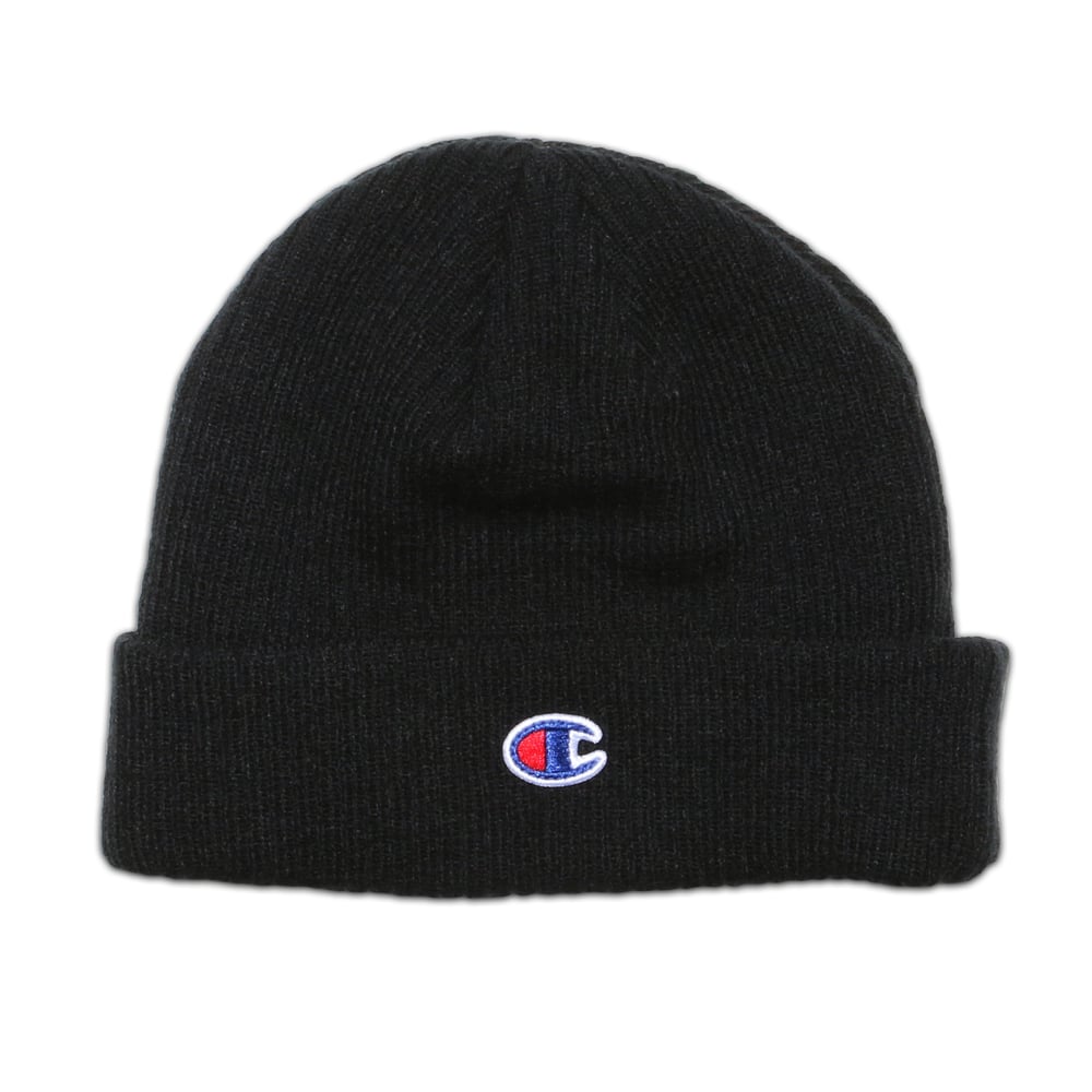 Image of CHAMPION®️ 1996 LOGO BLACK RIBBED KNIT BEANIE