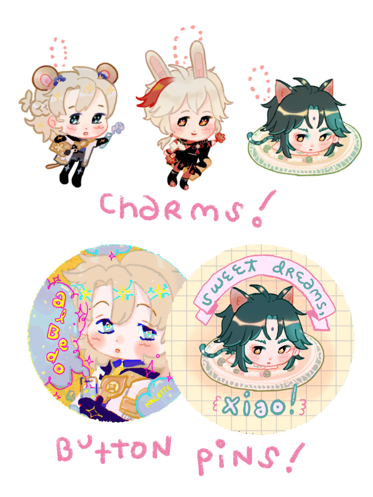 Image of [CHARMS and BUTTON PINS] Genshin Impact - ALBEDO, KAZUHA, XIAO