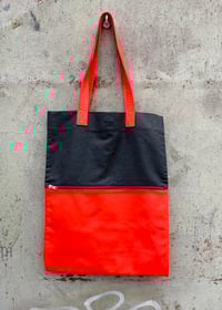 Image 1 of Leather Denim zipped tote Bag