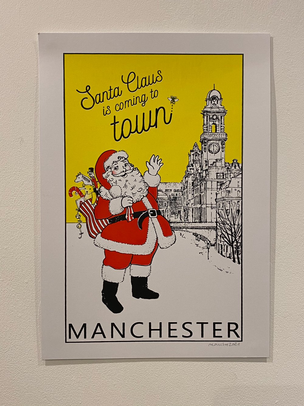 Image of A4 Santa Claus is coming to Town/ Manchester screen print 