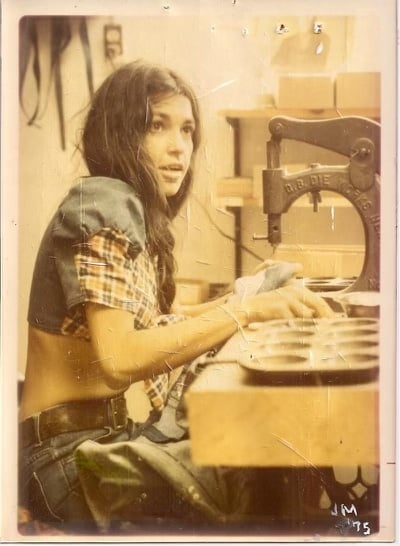 late 1960s handcrafted Love, Melody patchwork denim outfit made of Levi's Big E jeans