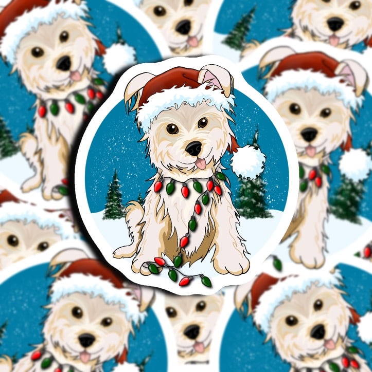 Image of Yorkie Mix Christmas Sticker