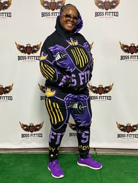 Image 1 of BOSSFITTED Black Purple and Gold AOP Unisex Hoodie