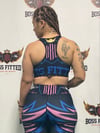 BOSSFITTED Black Neon Pink and Blue Padded Sports Bra