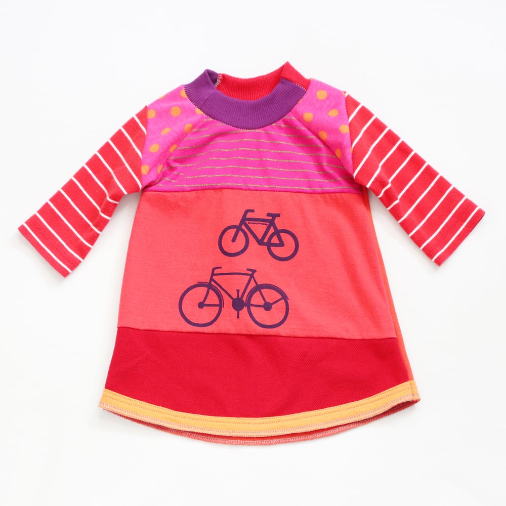 Image of dot pink red 12m baby tunic dress long sleeved courtneycourtney bikes bike bicycle bicycles cycling