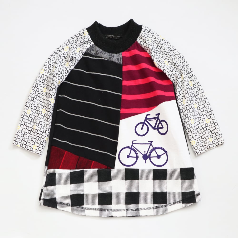 Image of patchwork plaid bold 2T long sleeve tunic dress COURTNEYCOURTNEY BIKES BIKE BICYCLE BICYCLES CYCLING