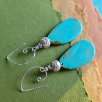 Image 3 of Southwest Turquoise Slab Earrings (One of a Kind)