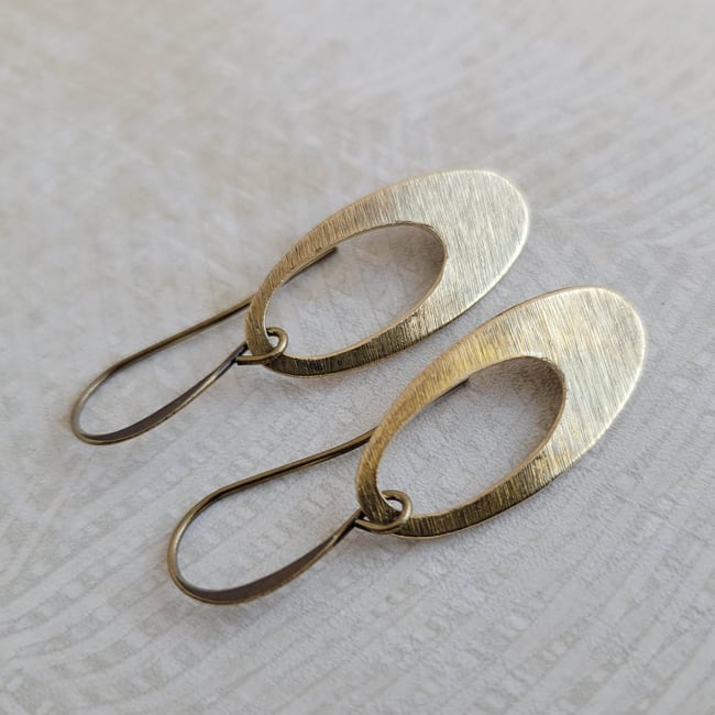 Simple Brushed Brass Oval Earrings