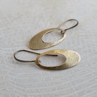 Image 3 of Simple Brushed Brass Oval Earrings
