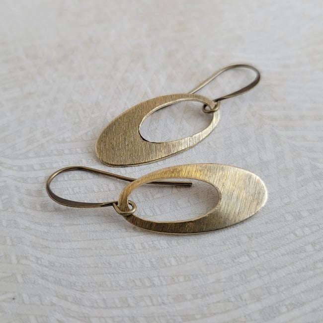 Simple Brushed Brass Oval Earrings