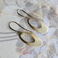 Image 4 of Simple Brushed Brass Oval Earrings
