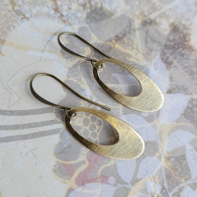 Simple Brushed Brass Oval Earrings
