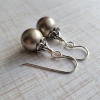 Image 1 of Plump Platinum Pearl Drop Earrings