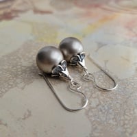 Image 2 of Plump Platinum Pearl Drop Earrings