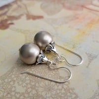 Image 4 of Plump Platinum Pearl Drop Earrings