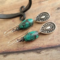 Image 1 of  Southwest Turquoise Teardrop Earrings