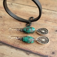 Image 2 of  Southwest Turquoise Teardrop Earrings