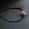 Minimalist Rhinestone Encrusted Ball Pendant on a Necklace of Tiny Sparkly Hematite Beads