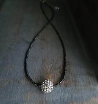 Image 2 of Minimalist Rhinestone Encrusted Ball Pendant on a Necklace of Tiny Sparkly Hematite Beads