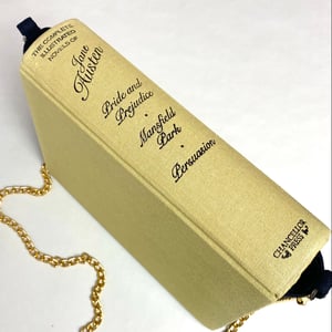 Image of Jane Austen Yellow Book Purse (Pride and Prejudice, Mansfield Park, Persuasion) 