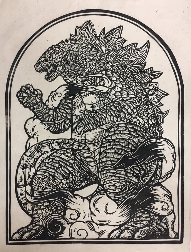Legendary Godzilla Block Print