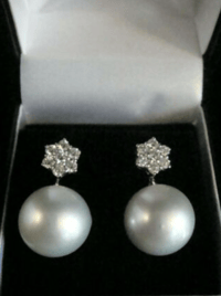 Image 1 of SUPERB 18CT NATURAL  DIAMOND SOUTH SEA CULTURED PEARL DROP EARRINGS