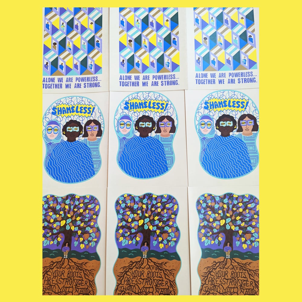 Image of STRONG, SHAMELESS, ROOTS (PACK OF 3 A5 POSTCARDS)