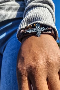 Image 2 of 👑The Armored Kingdom Adjustable Leather Cross Bracelet