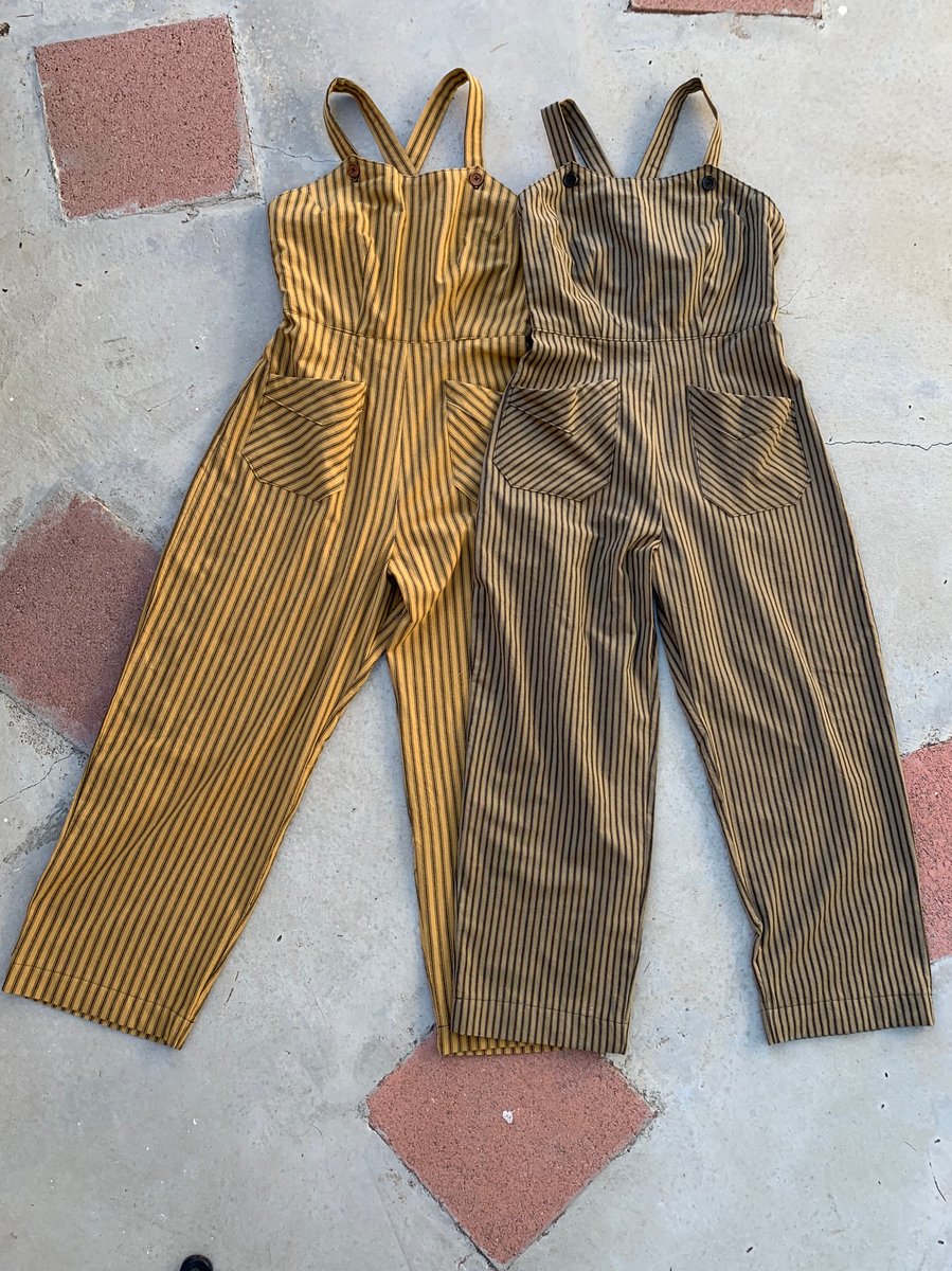 Black and 2025 gold striped overalls
