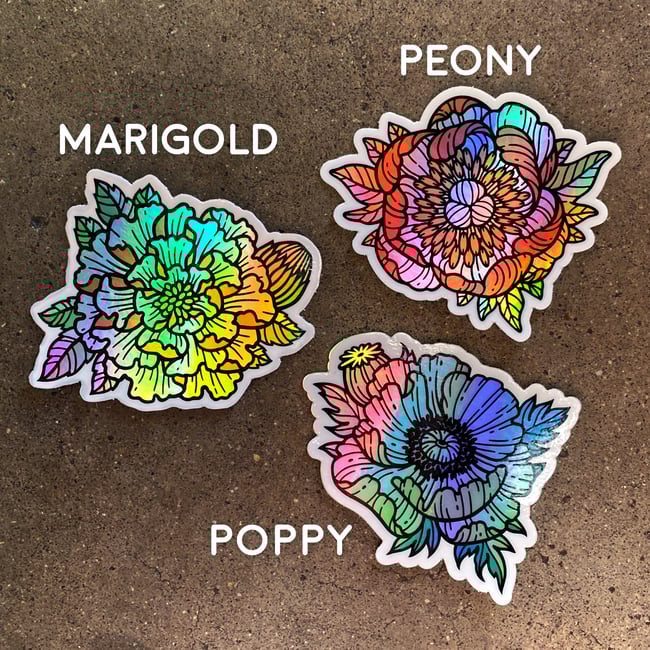 Holographic Flowers Sticker Pack