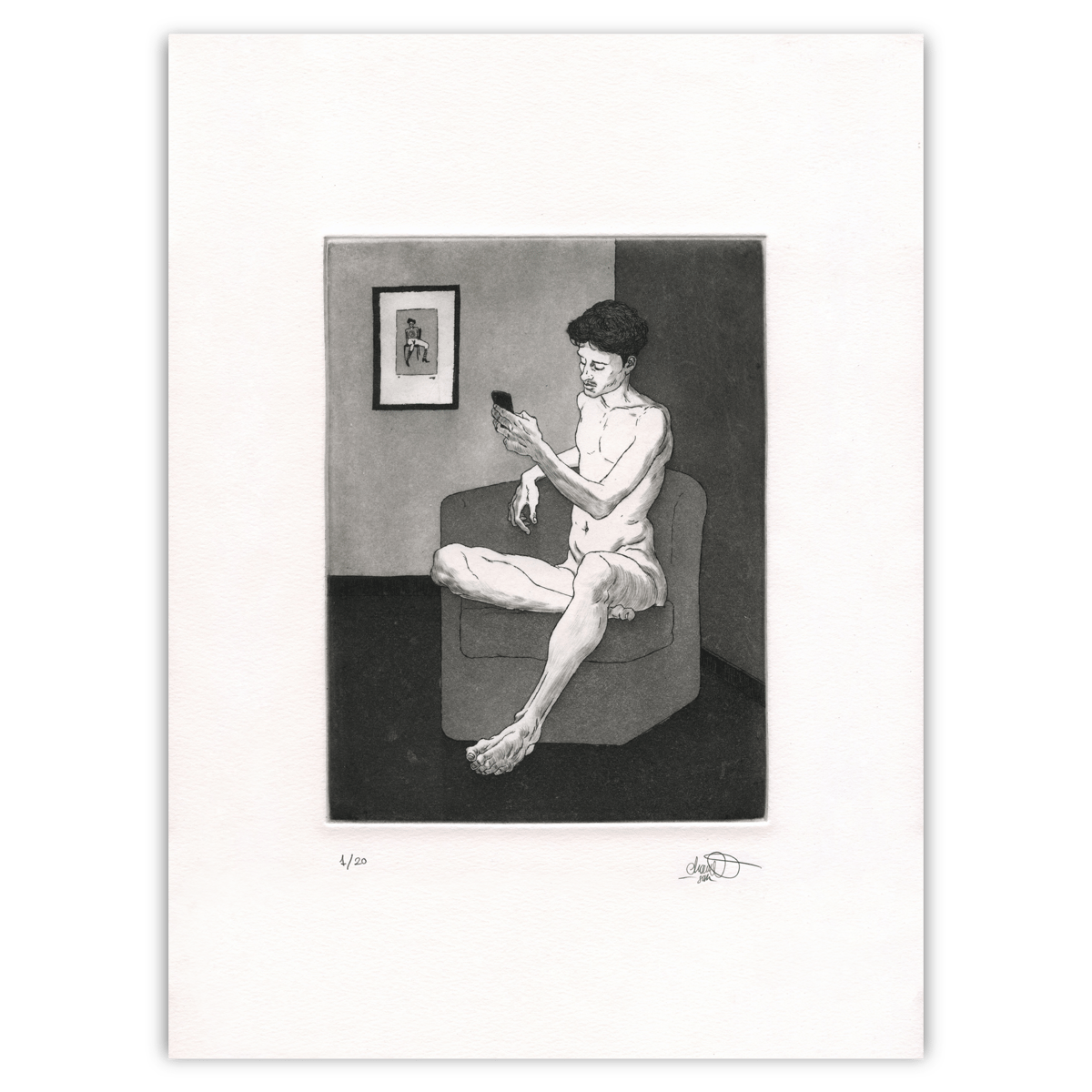 Boy Texting (Etching/Grabado)