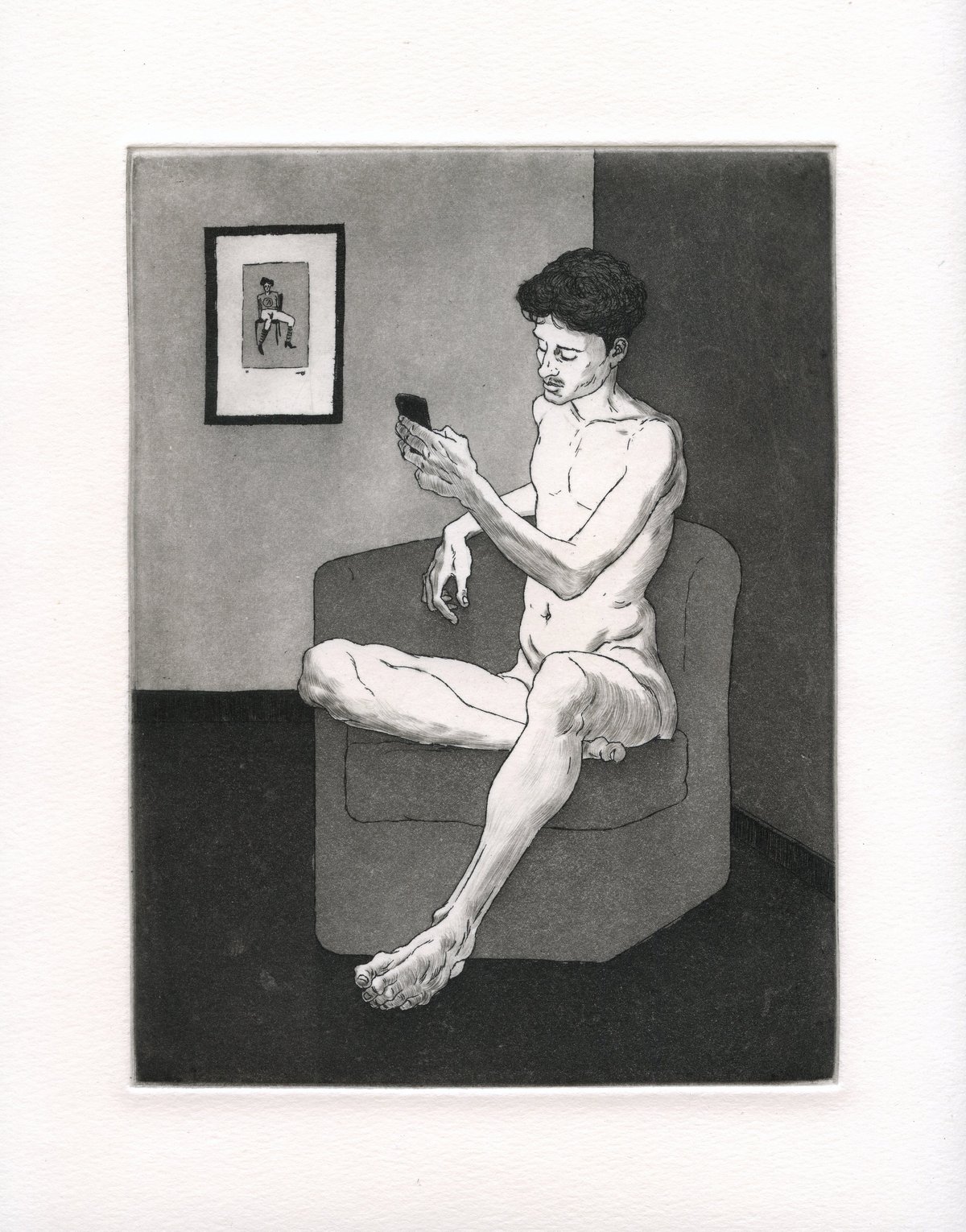 Boy Texting (Etching/Grabado)