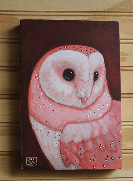 Madam Pink Barn Owl Painting on Wood