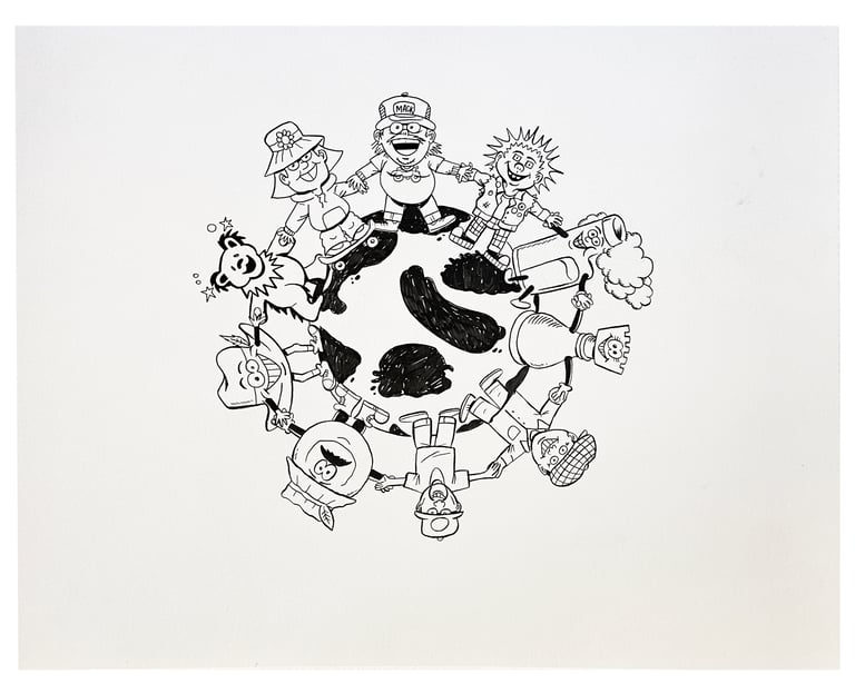 MATTY MATHESON "WORLD PEACE" INK DRAWING