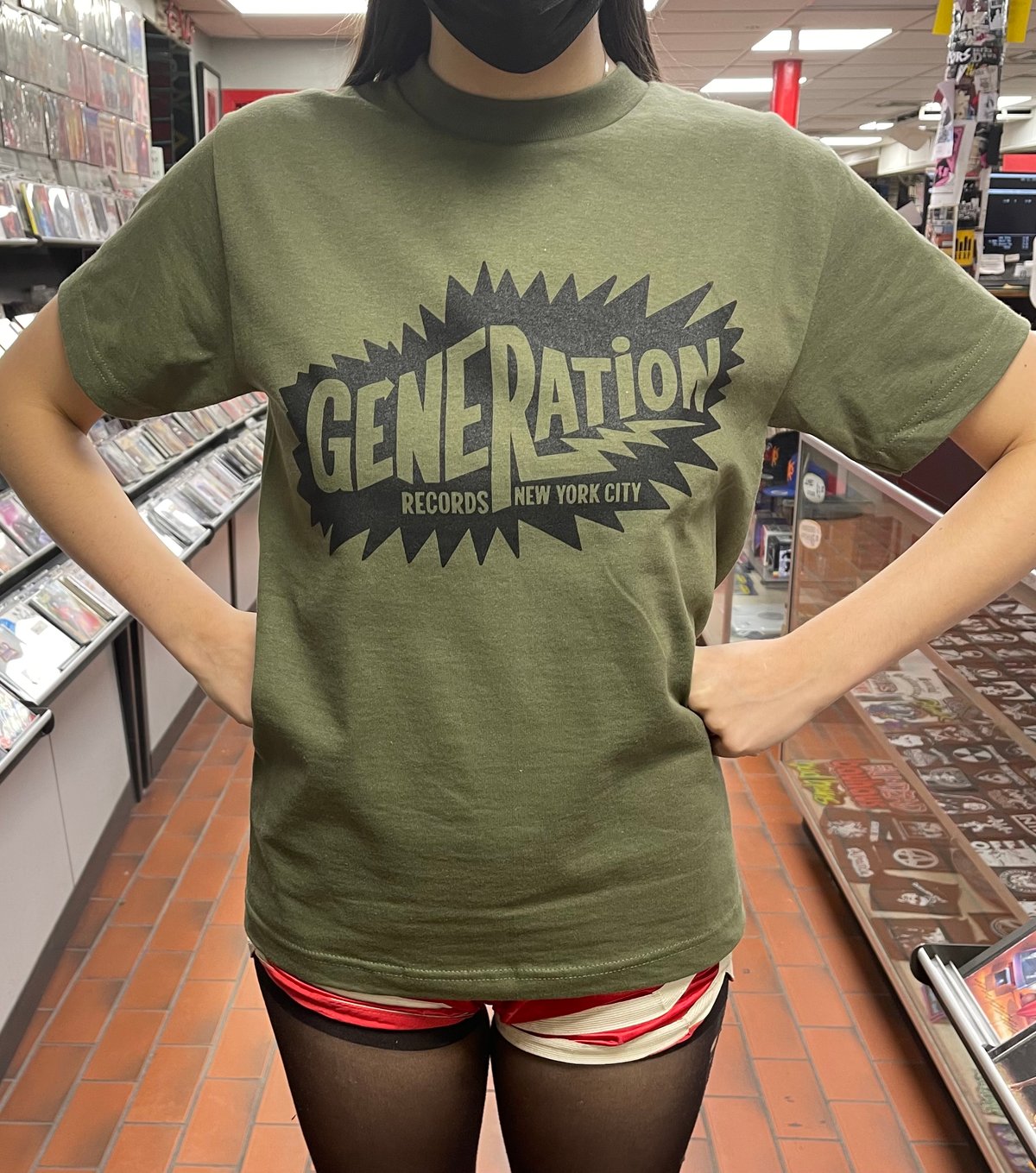 Generation Records Logo T-Shirt (Black Ink/Army Green | Records