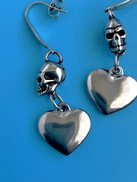 Image 2 of SKULL LARGE HEART DROP EARRINGS