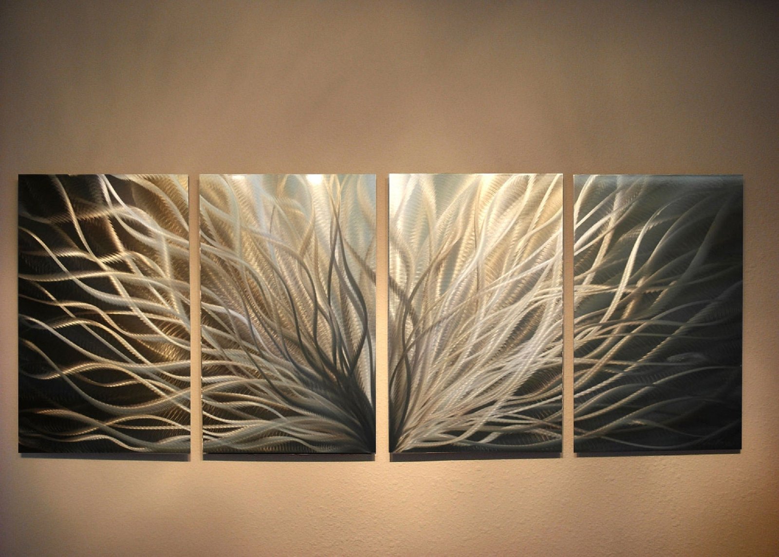 Original Metal Wall Art Contemporary Silver Decor Abstract Painting Modern Home 